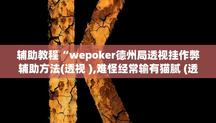 辅助教程“wepoker德州局透视挂作弊辅助方法(透视 ),难怪经常输有猫腻 (透视)