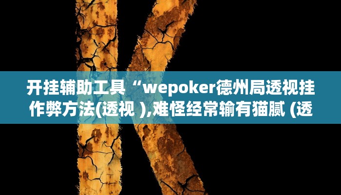 开挂辅助工具“wepoker德州局透视挂作弊方法(透视 ),难怪经常输有猫腻 (透视)