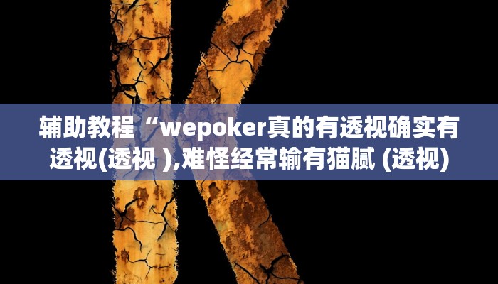 辅助教程“wepoker真的有透视确实有透视(透视 ),难怪经常输有猫腻 (透视)