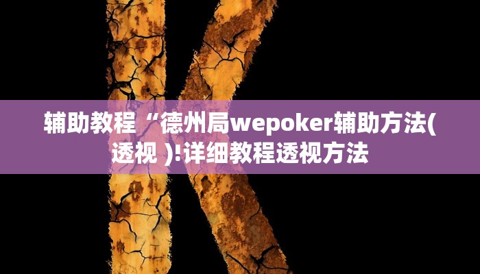 辅助教程“德州局wepoker辅助方法(透视 )!详细教程透视方法