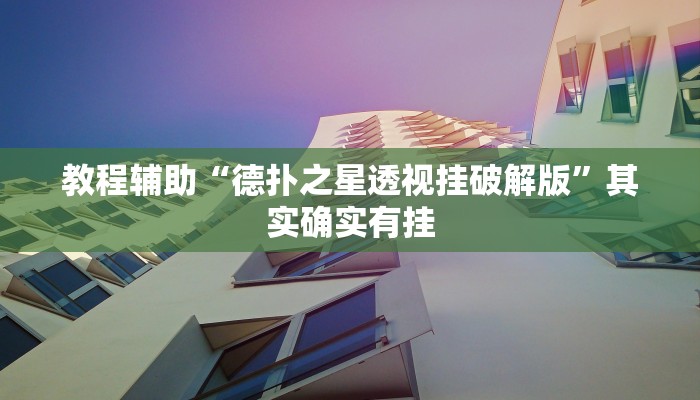 教程辅助“德扑之星透视挂破解版”其实确实有挂