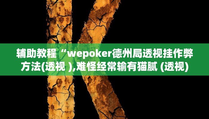 辅助教程“wepoker德州局透视挂作弊方法(透视 ),难怪经常输有猫腻 (透视)