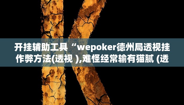 开挂辅助工具“wepoker德州局透视挂作弊方法(透视 ),难怪经常输有猫腻 (透视)