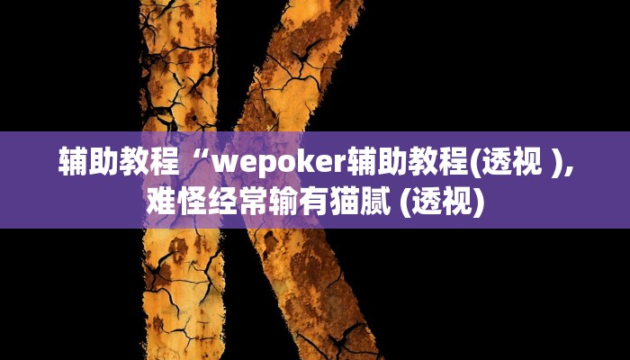 辅助教程“wepoker辅助教程(透视 ),难怪经常输有猫腻 (透视)